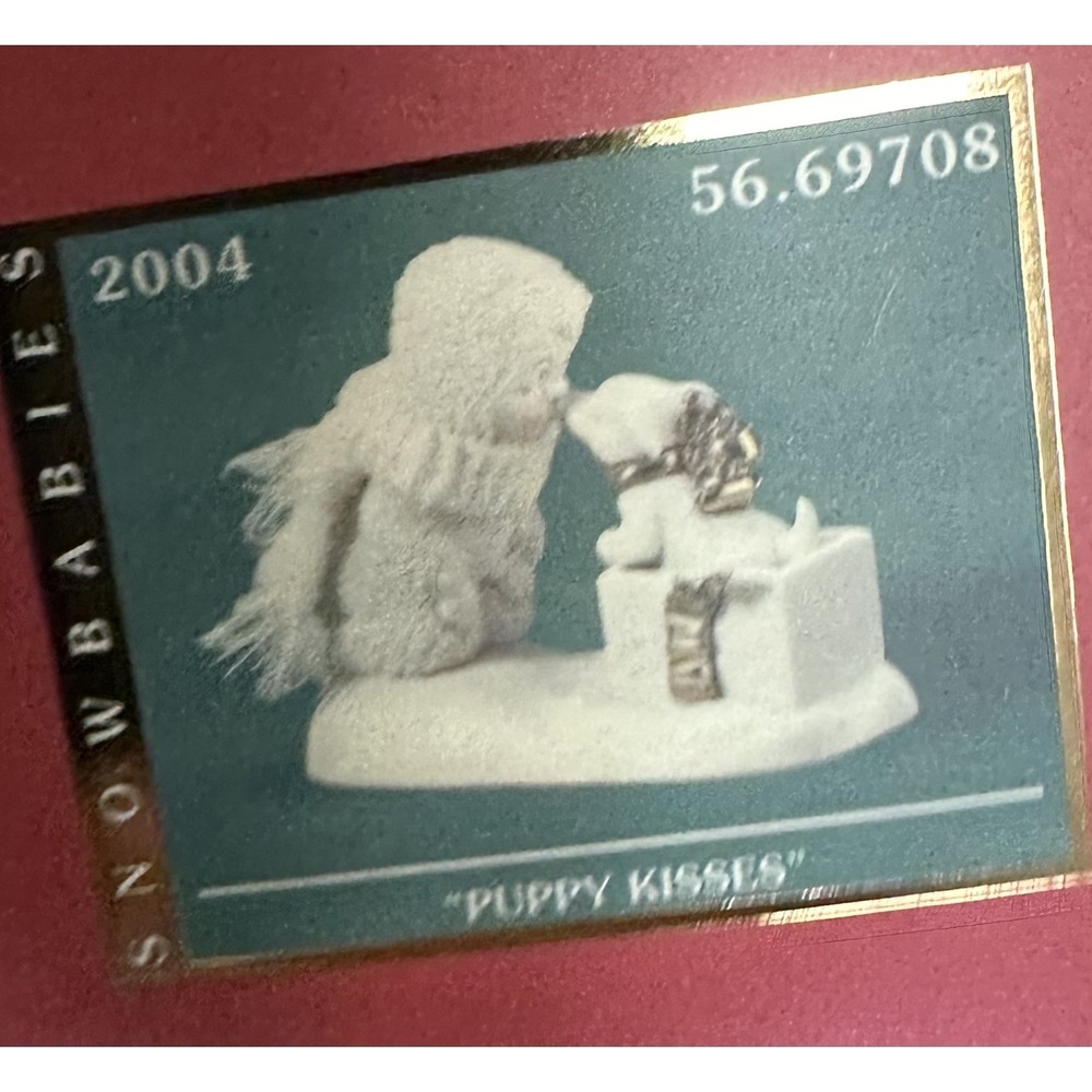 Dept 56 Snowbabies "Puppy Kisses" Dog Figurine Resin White/Gold 2004